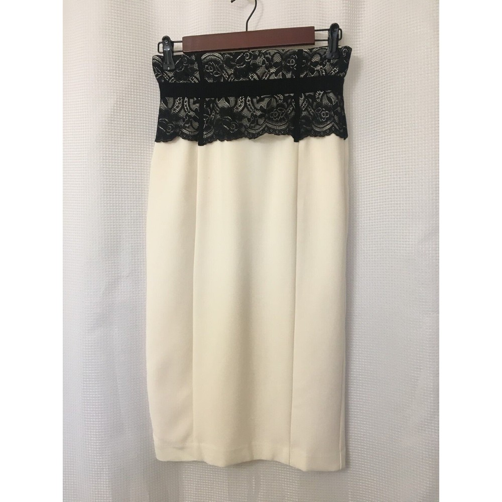New York & Company Eva Mendes Skirt Black Lace Over Ivory Size 0 Evening SK5